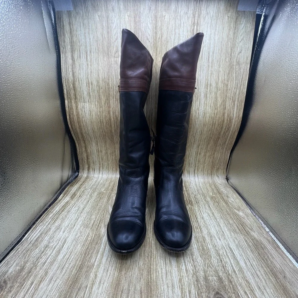 Johnston & Murphy Riding Boots Women's 8.5 M Black Brown Leather Two Tone Buckle